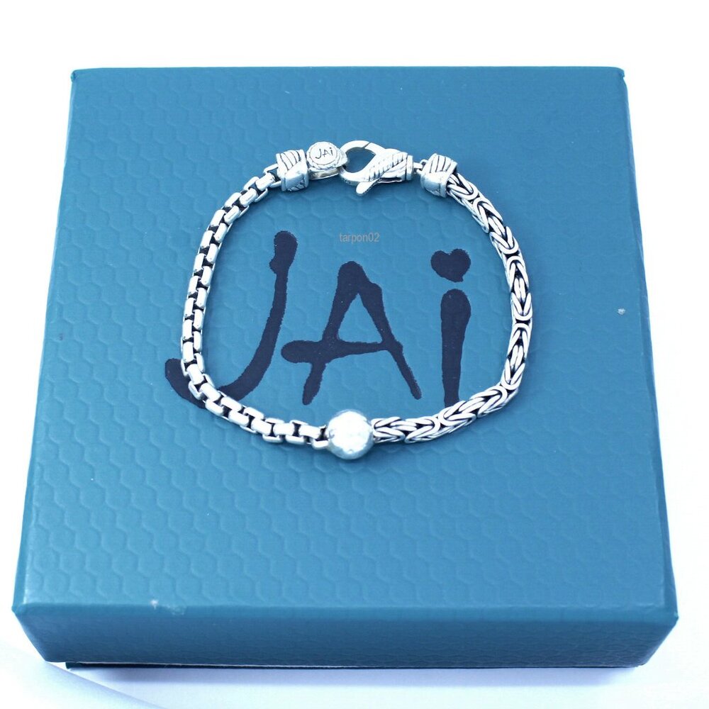 John Hardy JAI Byzantine 3.5mm+Box Chain 4mm Sterling Silver Bracelet XS-SM NIB - Picture 4 of 9